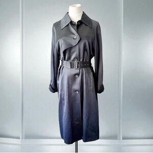 CELINE Silk Wool Blend Belted Trench Coat